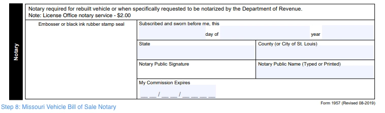 step 8 to filling out a missouri vehicle bill of sale sample notary