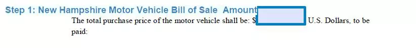 Step 1 to filling out a new hampshire motor vehicle bill of sale - amount