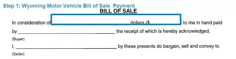 Step 1 to filling out a wyoming motor vehicle bill of sale payment