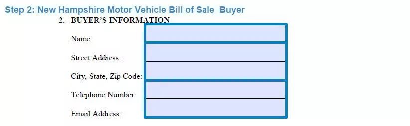 Step 2 to filling out a new hampshire motor vehicle bill of sale - buyer