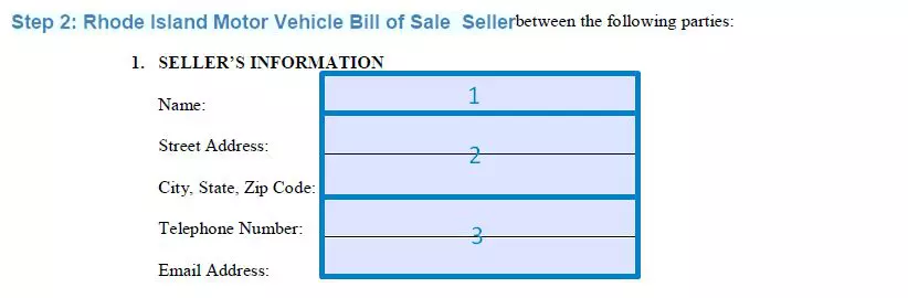 Step 2 to filling out a rhode island motor vehicle bill of sale - seller