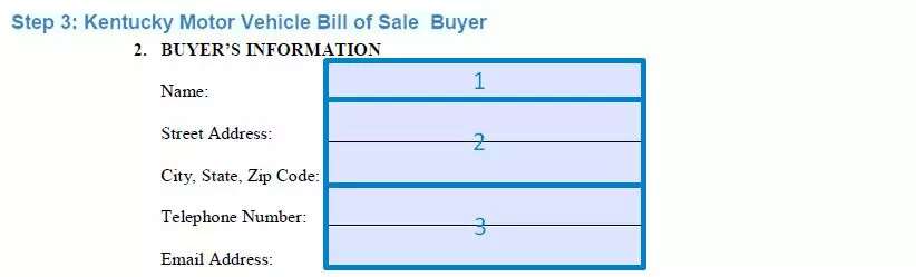 Step 3 to filling out a kentucky motor vehicle bill of sale - buyer