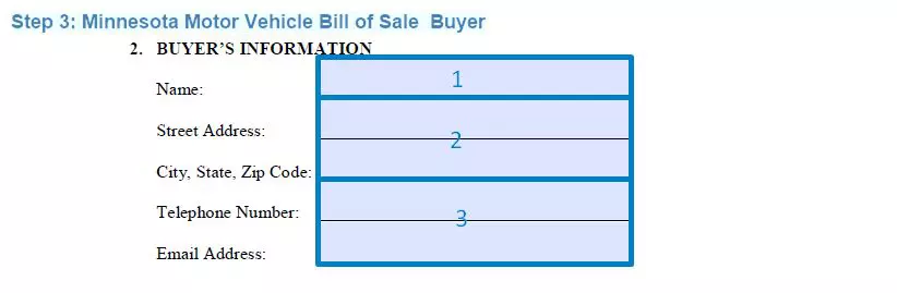 Step 3 to filling out a minnesota motor vehicle bill of sale - buyer