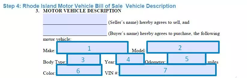 Step 4 to filling out a rhode island motor vehicle bill of sale vehicle description