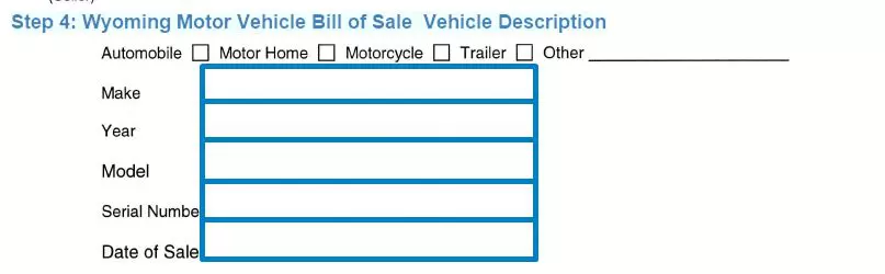 Step 4 to filling out a wyoming motor vehicle bill of sale vehicle description