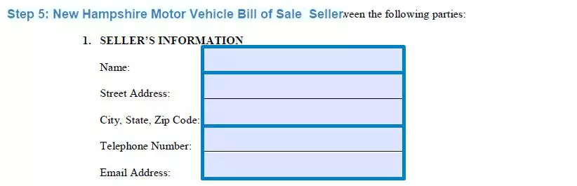 Step 5 to filling out a new hampshire motor vehicle bill of sale seller