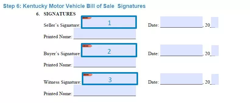 Step 6 to filling out a kentucky motor vehicle bill of sale signatures