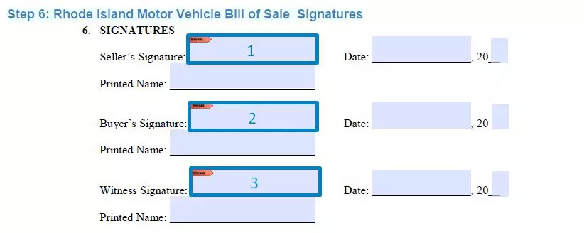 Step 6 to filling out a rhode island motor vehicle bill of sale signatures