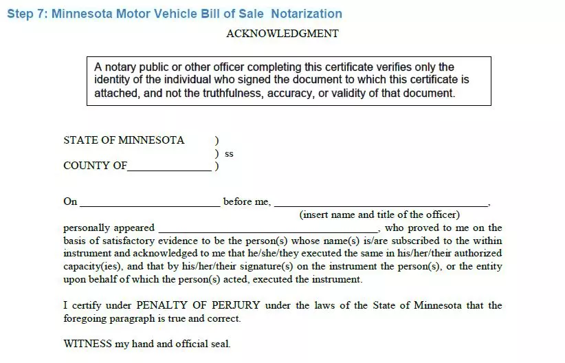 Step 7 to filling out a minnesota motor vehicle bill of sale notarization