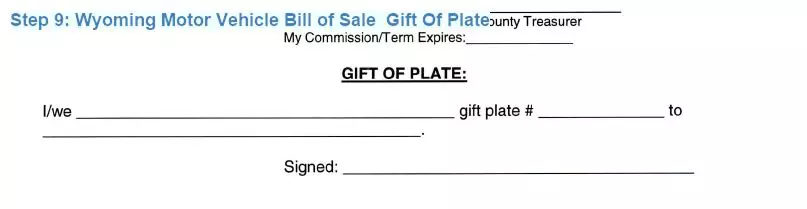 Step 9 to filling out a wyoming motor vehicle bill of sale - gift of plate