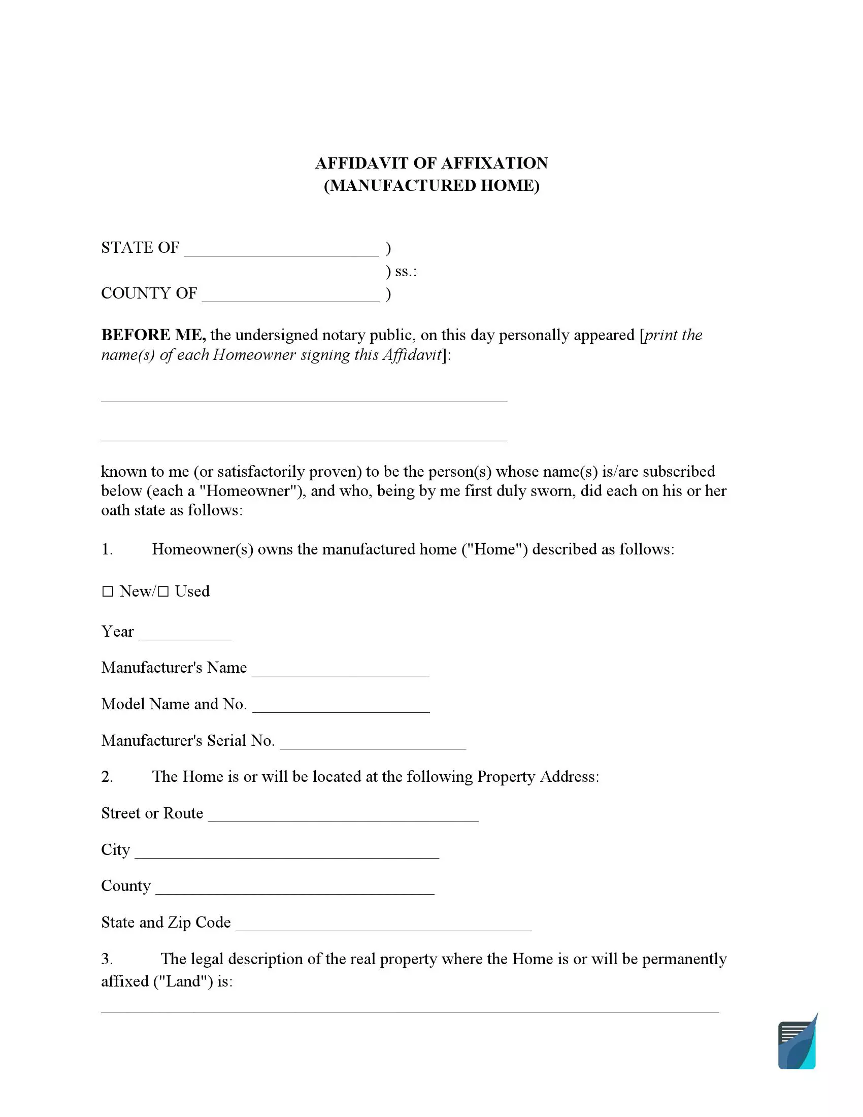 Affidavit of Affixation form-preview