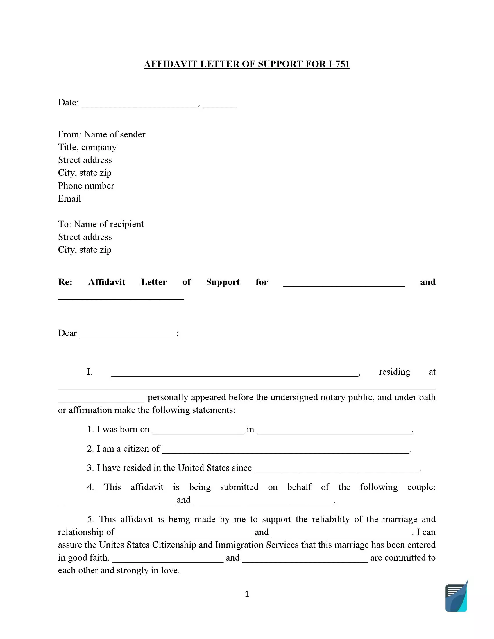 Affidavit of Support (form I-751)-preview