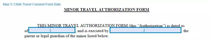 Step 1 to filling out a child travel consent form - date