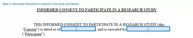 Step 1 to filling out an informed research consent form - date and name