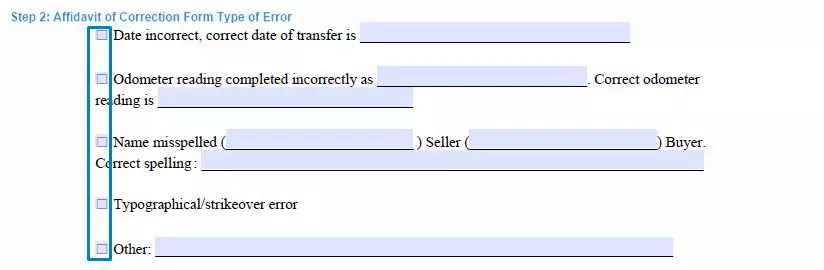 Step 2 to filling out an affidavit of correction example type of error