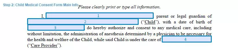 Step 2 to filling out a child medical consent template main info