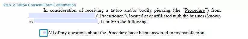 Step 3 to filling out a tattoo consent template - confirmation