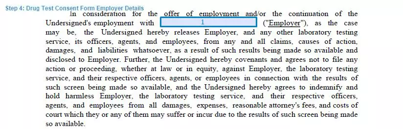 Step 4 to filling out a drug test consent sample employer details