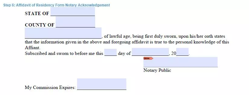 Step 6 to filling out an affidavit of residency template - notary acknowledgement
