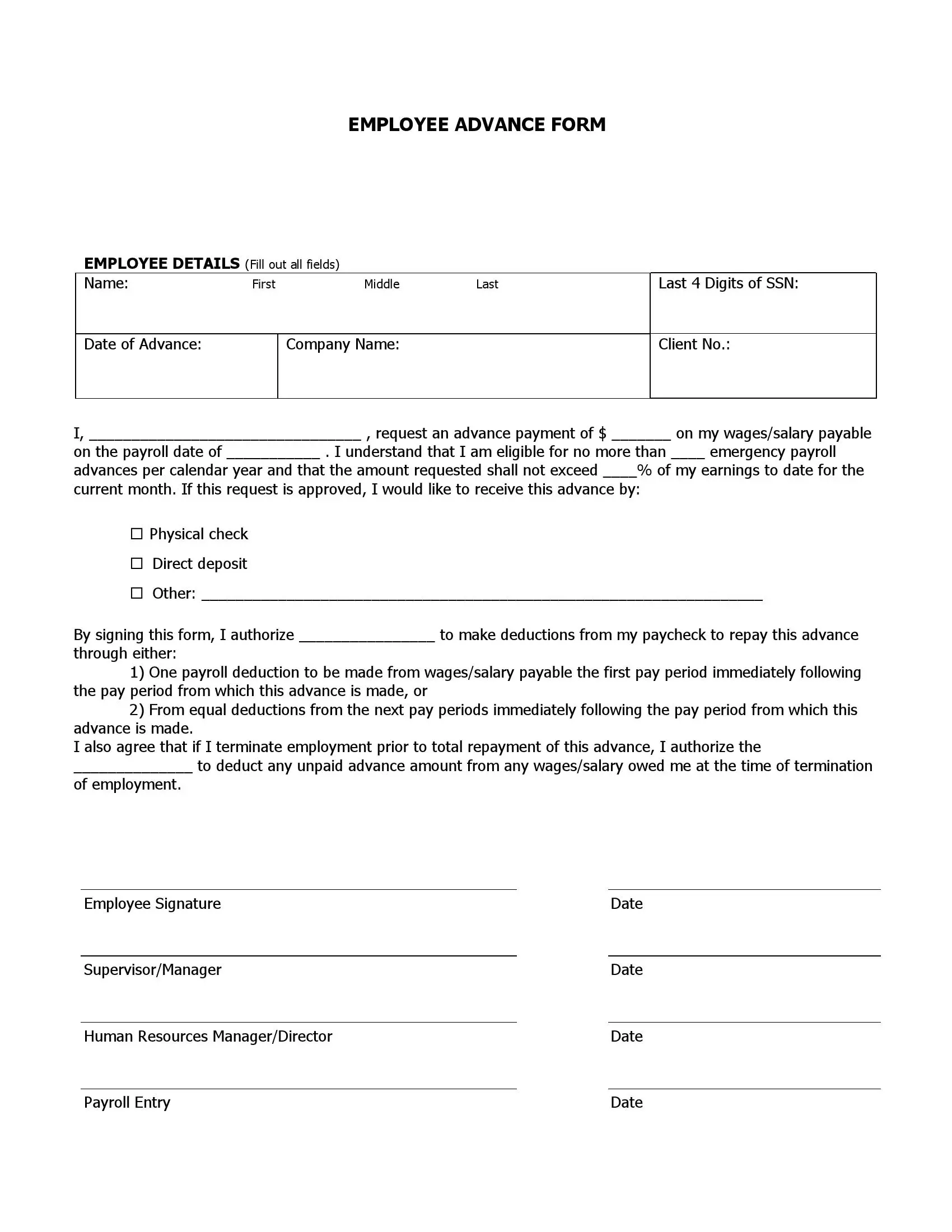 employee advance form preview