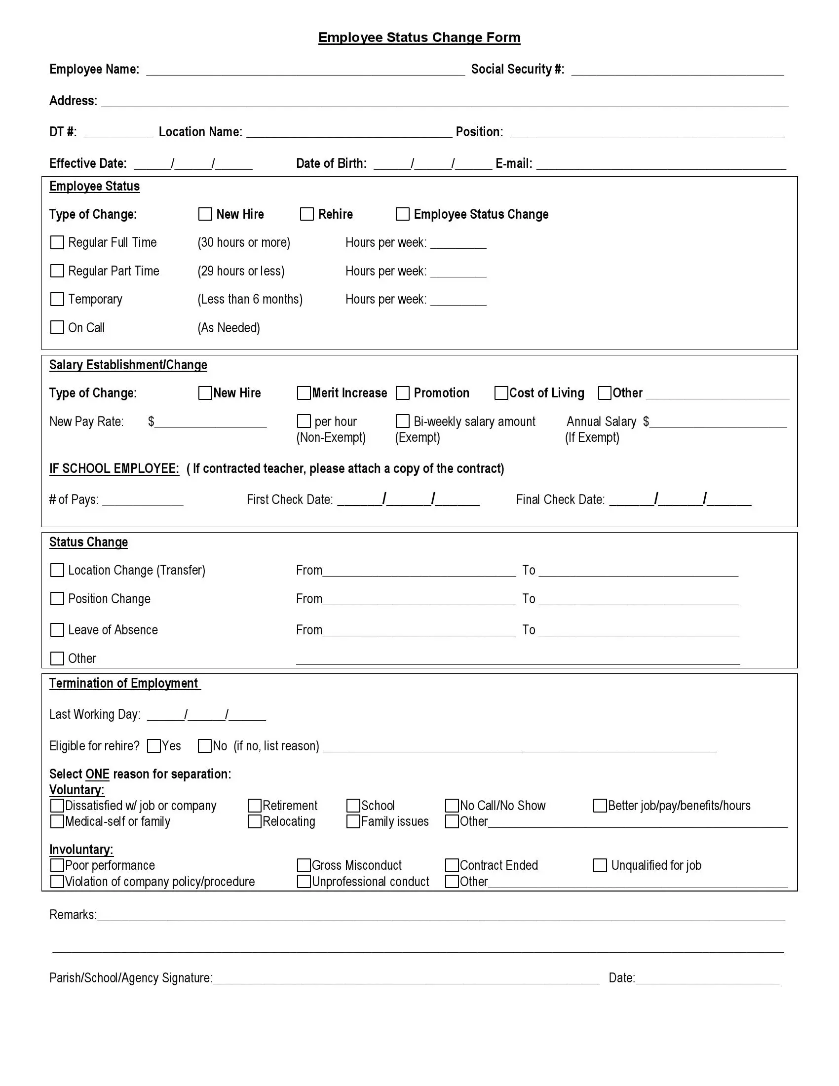 employee status change form preview