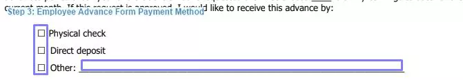 Step 3 to filling out an employee advance example payment method