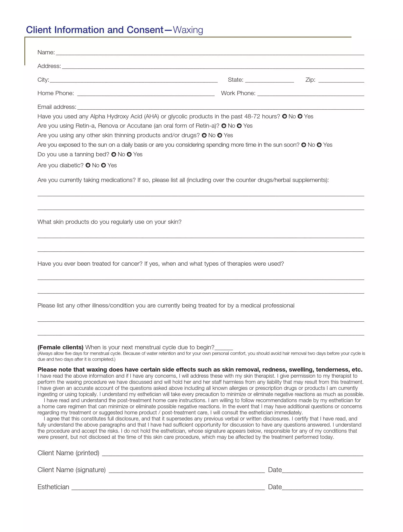 waxing consent form preview