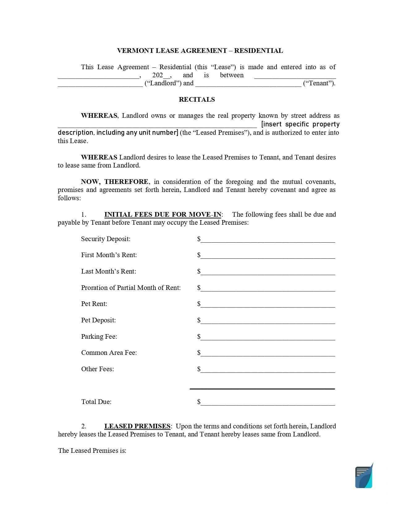 Vermont-Lease-Agreement-Residential-Form